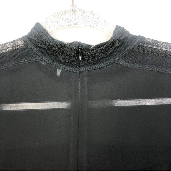 SANDRO PARIS | High Neck Sheer Accent Long Sleeve Black Top Women’s Size 2 - Picture 9 of 10